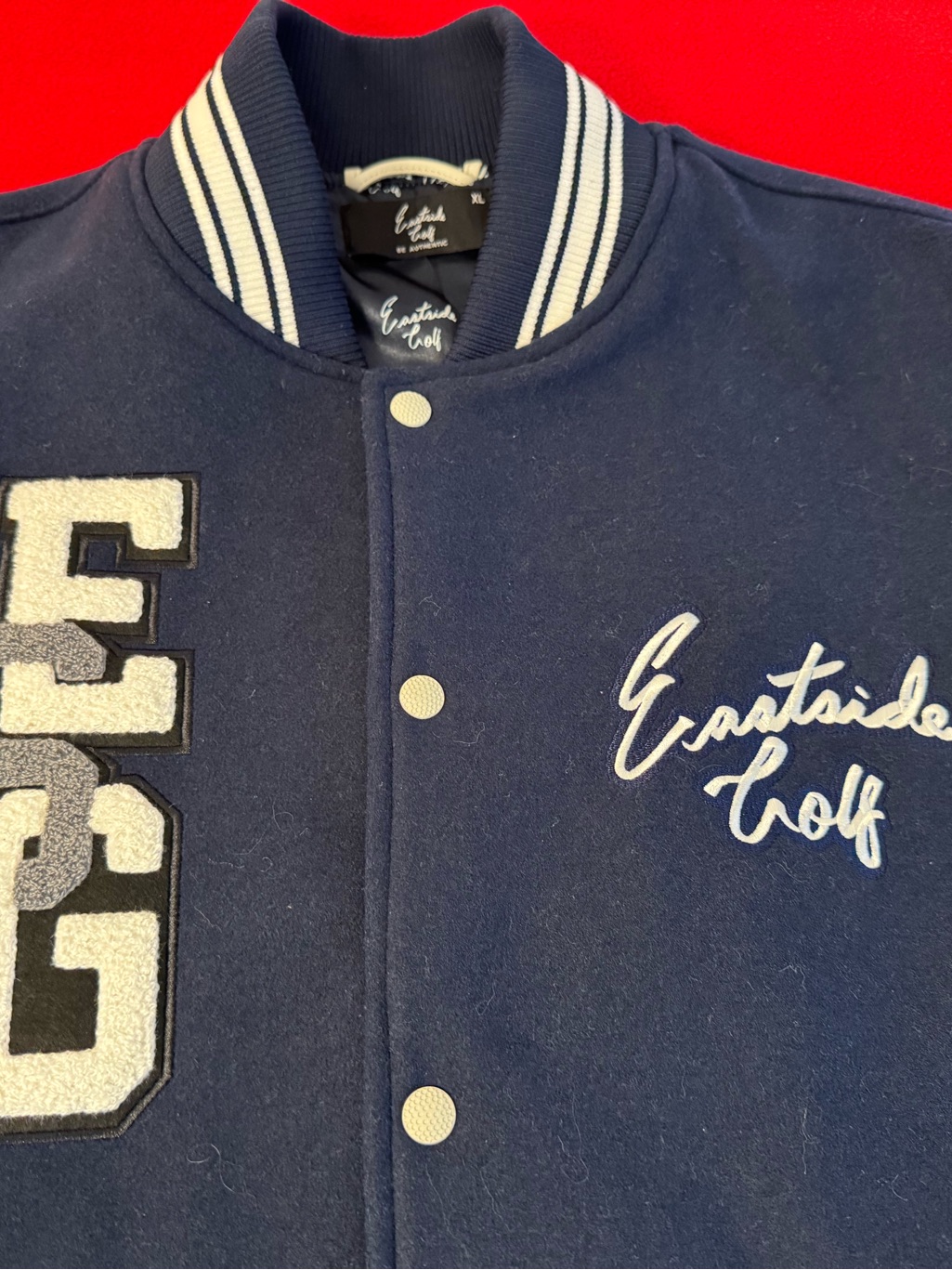 Eastside Golf Be Authentic Varsity Wool Leather Sleeves Blue Jacket Men’s Xl Euc — image 5 of 8